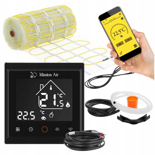 Mata grzewcza pod płytki MISSION AIR MA-160 W/m2 7m2 (14mb x 50cm) + regulator Libra Czarny WiFi