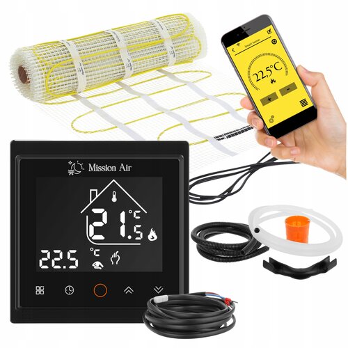 Mata grzewcza pod płytki MISSION AIR PTC MA-160W/m² 5m² (10mb x 50cm) + regulator Libra Czarny WiFi