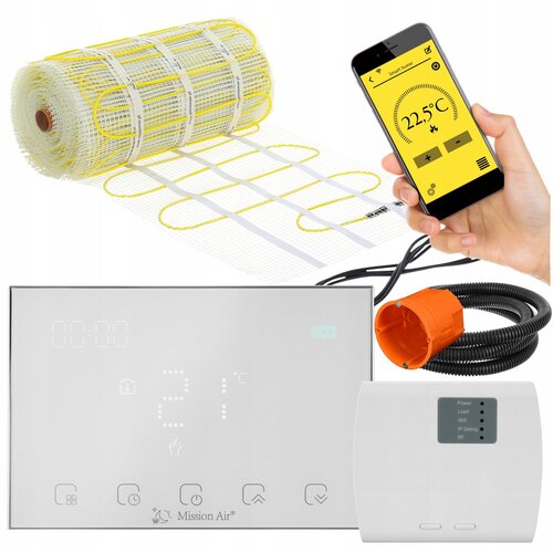 Mata grzewcza pod płytki MISSION AIR MA-160W/m2 8m2 (16mb x 50cm) + regulator Gemini Biały WiFi