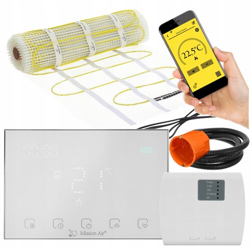 Mata grzewcza pod płytki MISSION AIR PTC MA-160W/m² 3m² (6mb x 50cm) + regulator Gemini Biały WiFi