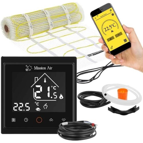 Mata grzewcza pod płytki MISSION AIR MA-160W/m² 16 m² (32mb x 50cm) + regulator Libra Czarny WiFi