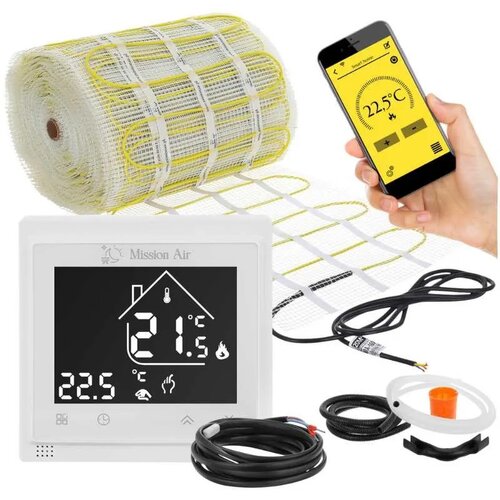 Mata grzewcza pod płytki MISSION AIR MA-160W/m² 14m² (28mb x 50cm) + regulator Libra Biały WiFi