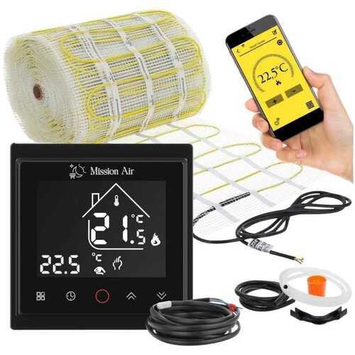 Mata grzewcza pod płytki MISSION AIR MA-160W/m² 14m² (28mb x 50cm) + regulator Libra Czarny WiFi