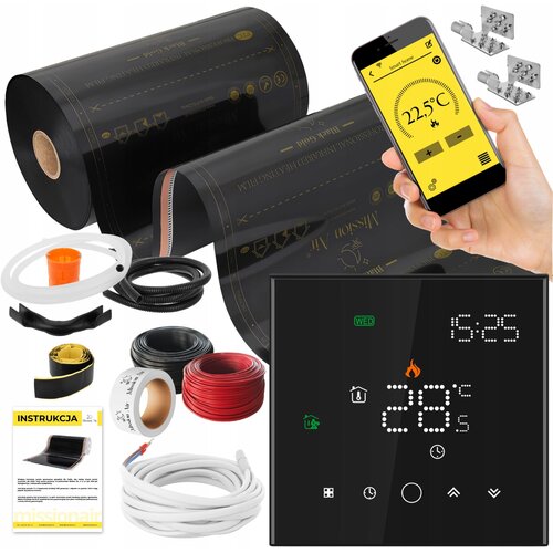 Folia grzewcza na podczerwień MISSION AIR Black Gold PTC 160W/m² (2mb x 50cm) + regulator Leo Czarny WiFi
