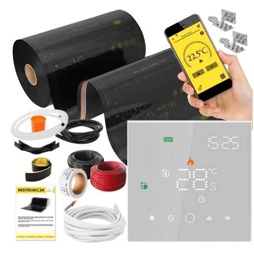 Folia grzewcza na podczerwień MISSION AIR Black Gold PTC 160W/m2 2.5m² szer. 50cm + regulator Leo Biały Wi-Fi
