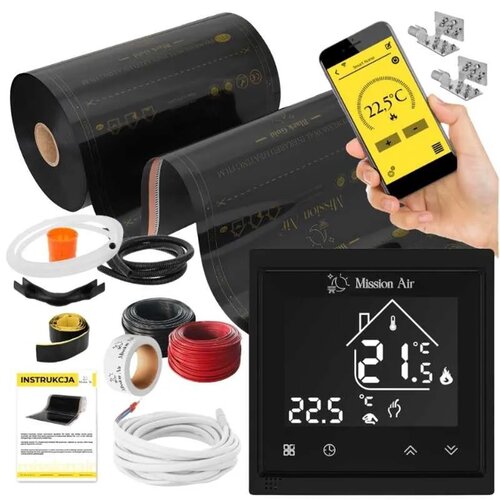 Folia grzewcza na podczerwień MISSION AIR Black Gold PTC 160W/m2 1m² szer. 50cm + regulator Libra Czarny Wi-Fi