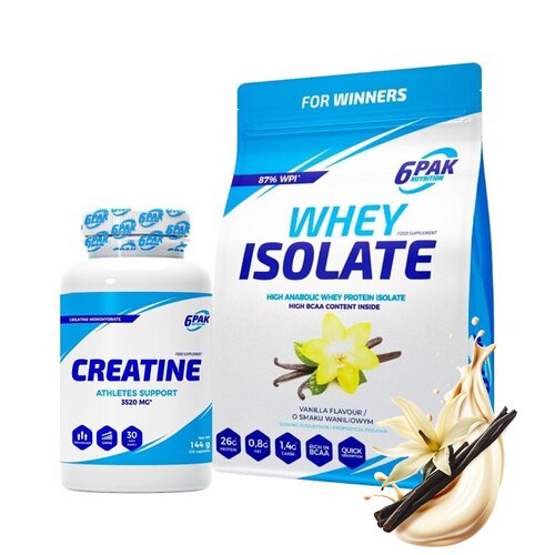Odżywka białkowa 6PAK Whey Isolate Waniliowy (700 g) + Monohydrat kreatyny 6PAK (120 kapsułek)