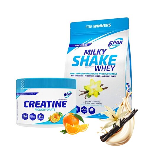 Odżywka białkowa 6PAK Milky Shake Whey Waniliowy (700 g) + Monohydrat kreatyny 6PAK Pomarańczowy (300 g)