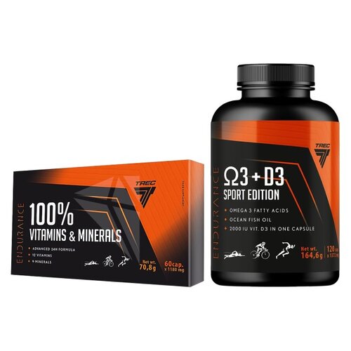 Kompleks witamin i minerałów TREC NUTRITION Endurance 100% Vitamins & Minerals (60 kapsułek) + Kompleks witamin TREC NUTRITION Omega 3 + D3 Sport Edition (120 kapsułek)