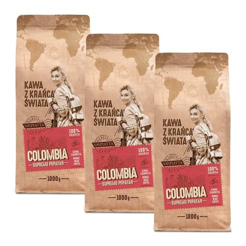 Kawa ziarnista VASPIATTA Z Krańca Świata Colombia Supremo Popayan Arabica Martyna Wojciechowska 3 x 1 kg