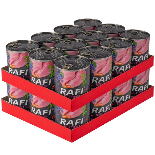 Karma dla psa RAFI z indykiem, borówką i żurawiną 24 x 800 g