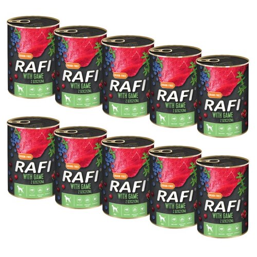 Karma dla psa RAFI z dziczyzną, borówką i żurawiną 10 x 400 g
