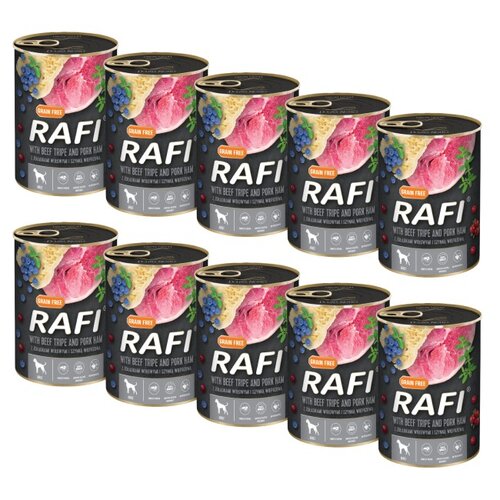 Karma dla psa RAFI Żołądki wołowe i szynka z borówką i żurawiną 10 x 400 g