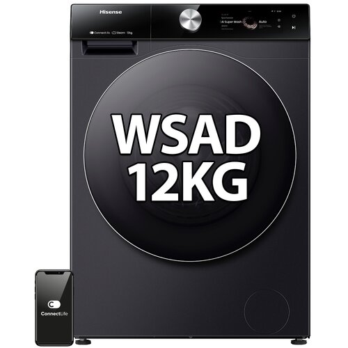 Pralka HISENSE WF7S1247BB Seria 7S 12kg 1400 obr Wi-Fi ConnectLife Autodozowanie AI SuperWash Ekran TFT Smart Assist