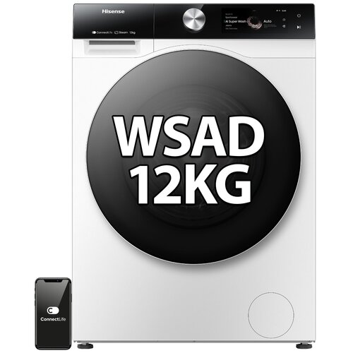 Pralka HISENSE WF7S1247BW Seria 7S 12kg 1400 obr Wi-Fi ConnectLife Autodozowanie AI SuperWash Ekran TFT Smart Assist