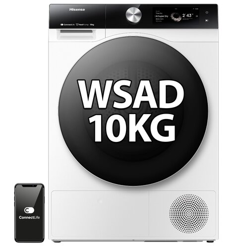 Suszarka HISENSE DH7S107BW Seria 7S Wi-Fi ConnectLife AI SuperDry Ekran TFT Samoczyszczacy wymiennik ciepła