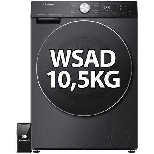 Pralka HISENSE WF5S1045BB/PL Seria 5S 10.5kg 1400 obr Autodozowanie Wi-Fi ConnectLife Szybkie programy AllergyCare