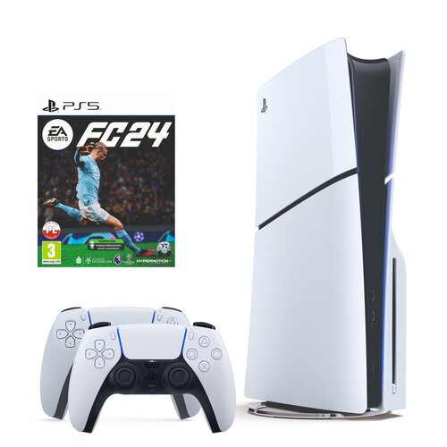 Konsola SONY PlayStation 5 Slim + 2 Kontrolery SONY DualSense Biały + EA SPORTS FC 24 Gra PS5