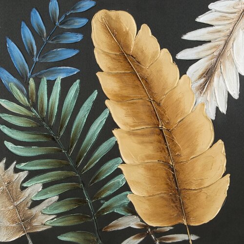 Obraz EUROFIRANY Leaves 1 585A 60 x 60 cm Czarny