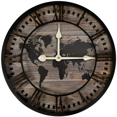 Zegar EUROFIRANY Mapa Świata Czarno-brązowy