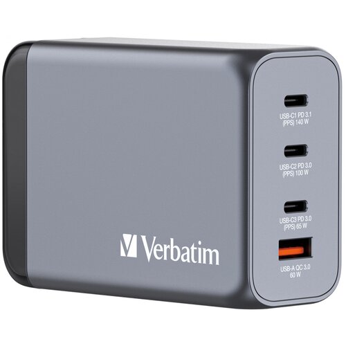 Ładowarka sieciowa VERBATIM GNC-240 GaN 240W  + Adapter EU/UK/US Szary