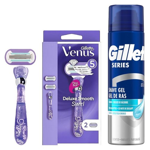 Golarka GILLETTE Venus Deluxe Smooth Swirl + 2 Ostrza + Żel do golenia GILLETTE Series 200 ml