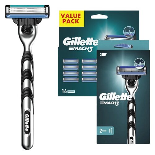 Golarka GILLETTE Mach3 Charcoal + Ostrza do golarki GILLETTE Mach3 (18 sztuk)