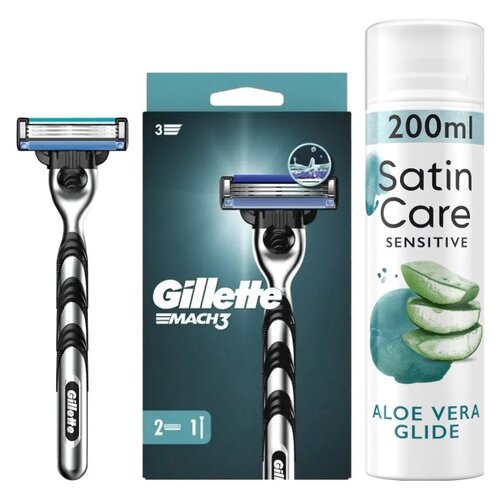 Golarka GILLETTE Mach3 Charcoal + 2 ostrza + Żel do golenia GILLETTE Satin Care Aloe Vera 200 ml