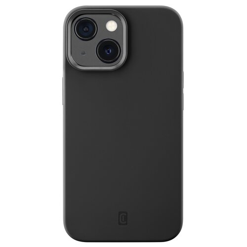 Czarne etui na telefon z wycięciem na dwa obiektywy aparatu i lampę błyskową. Na dole etui widoczne jest logo producenta w formie stylizowanej litery "C".