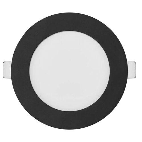 Czarna oprawa stropowa LED o okrągłym kształcie z białym środkiem. Po bokach widoczne są dwa metalowe uchwyty.