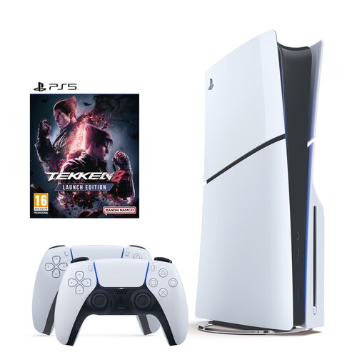 Konsola SONY PlayStation 5 Slim + 2 Kontrolery SONY DualSense Biały + Tekken 8 - Edycja Premierowa Gra PS5