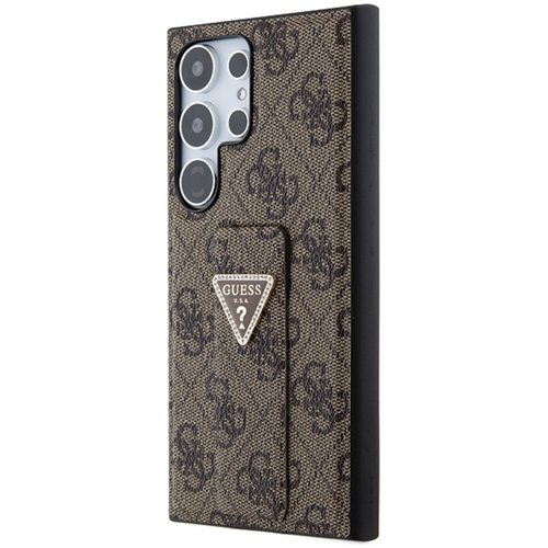 Etui GUESS Grip Stand 4G Triangle Strass do Samsung Galaxy S24 Ultra Brązowy