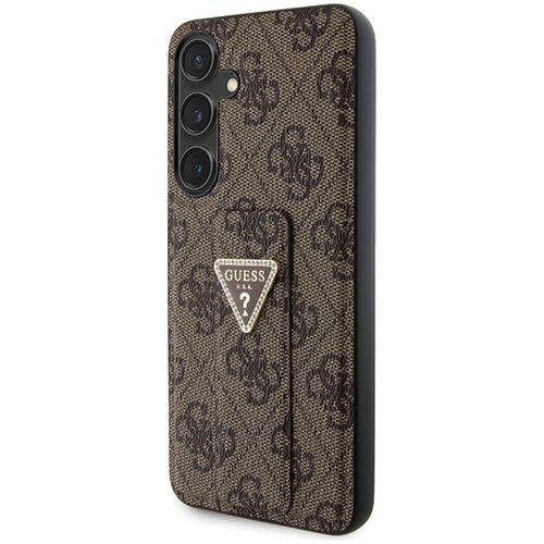 Etui GUESS Grip Stand 4G Triangle Strass do Samsung Galaxy S24 Brązowy