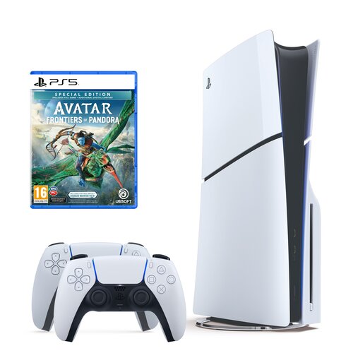 Konsola SONY PlayStation 5 Slim + 2 Kontrolery SONY DualSense Biały + Avatar: Frontiers of Pandora - Edycja Specjalna Gra PS5