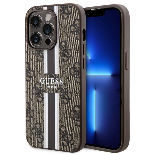 Etui GUESS 4G Printed Stripes MagSafe do Apple iPhone 15 Pro Brązowy