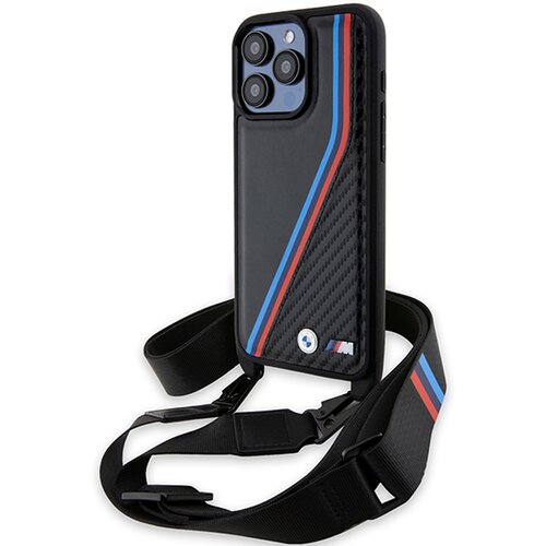 Etui BMW M Edition Carbon Tricolor Lines Strap do Apple iPhone 15 Pro Max Czarny