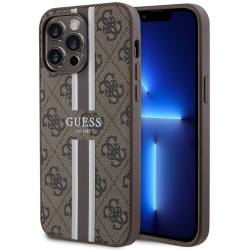 Etui GUESS 4G Printed Stripes MagSafe do Apple iPhone 15 Pro Max Brązowy