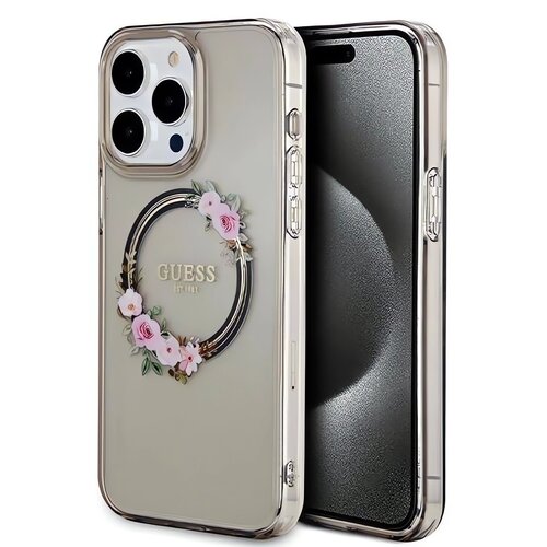 Etui GUESS IML Flowers Wreatch MagSafe do Apple iPhone 15 Pro Max Czarny