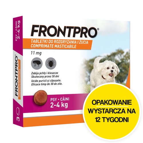 Tabletka przeciw pchłom i kleszczom FRONTPRO S (2 - 4 kg) Ochrona przez 12 tygodni