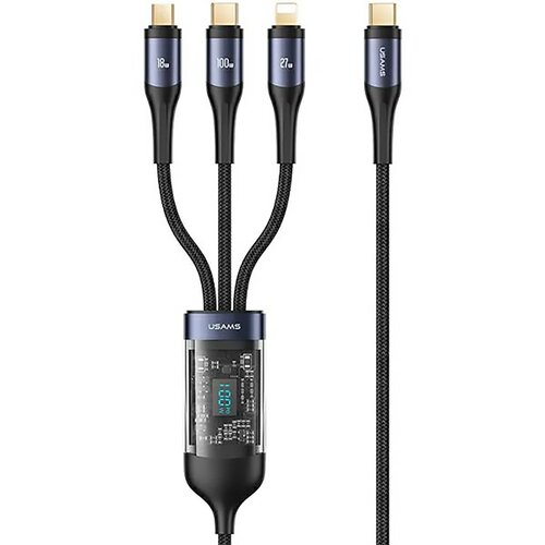 Kabel USB-C - USB-C/Micro USB/Lightning USAMS SJ600USB01 z wyświetlaczem LCD 100W 1.2 m Czarny