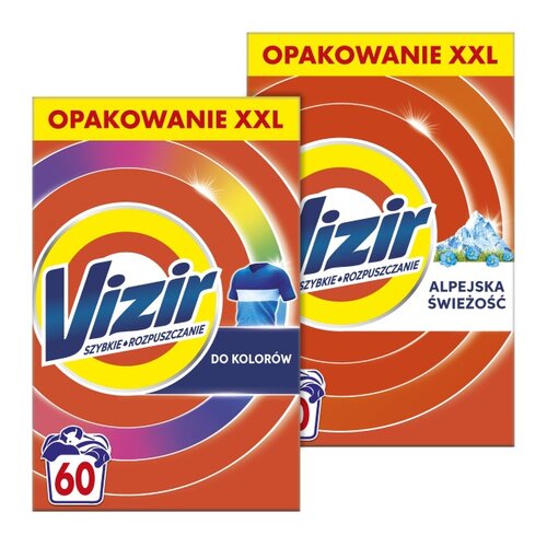 Proszek do prania VIZIR Szybkie rozpuszczanie Alpejska świeżość, Color 2 x 3.3 kg