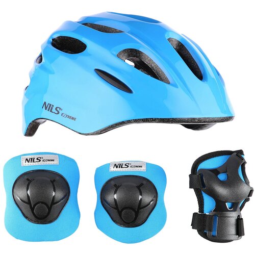 Kask NILS EXTREME MTW01+H210 Niebieski dla Dzieci (rozmiar S) + Zestaw ochraniaczy