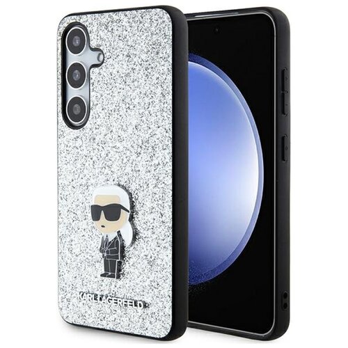 Etui KARL LAGERFELD Fixed Glitter Ikonik Logo Metal Pin do Samsung Galaxy S24+ Srebrny