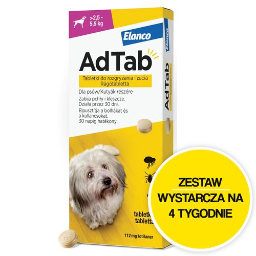 Tabletka przeciw pchłom i kleszczom ELANCO Adtab (2.5 - 5.5 kg) Ochrona przez 4 tygodnie