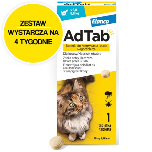 Tabletka przeciw pchłom i kleszczom ELANCO Adtab (2 - 8 kg) Ochrona przez 4 tygodnie