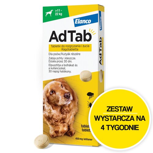 Tabletka przeciw pchłom i kleszczom ELANCO Adtab (11 - 22 kg) Ochrona przez 4 tygodnie