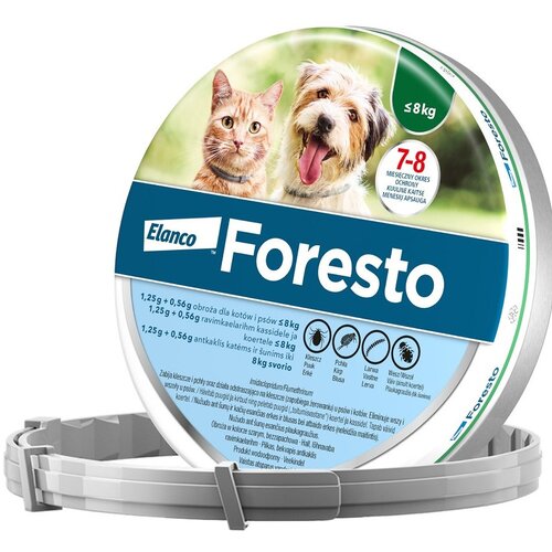 Obroża FORESTO przeciw kleszczom i pchłom dla psów i kotów do 8 kg (38 cm)