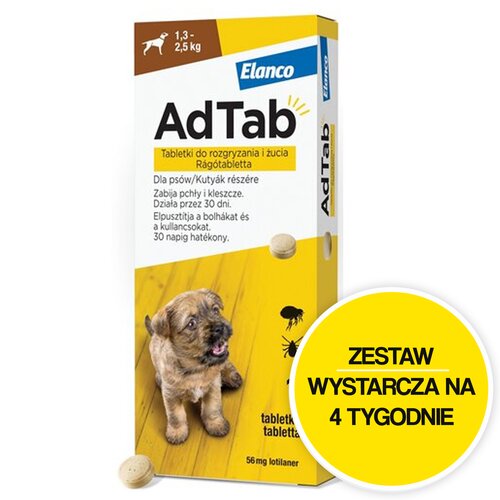 Tabletka przeciw pchłom i kleszczom ELANCO Adtab (1.3 - 2.5 kg) Ochrona przez 4 tygodnie