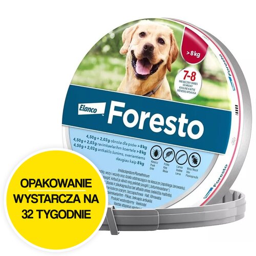 Obroża FORESTO przeciw kleszczom i pchłom dla psów powyżej 8 kg (70 cm) Ochrona przez 32 tygodnie