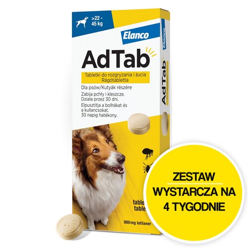 Tabletka przeciw pchłom i kleszczom ELANCO Adtab (22 - 45 kg) Ochrona przez 4 tygodnie
